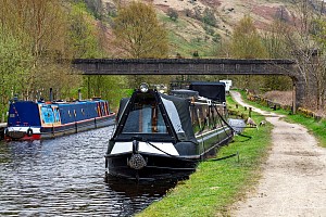 Rochdale Canal | Narrowboats moored close to Warland Pipe Bridge | 27 April 2023