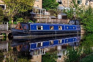 Rochdale Canal | Narrowboat moored between Hollings Bridge (34) and Birks Hall Bridge (35) | 10 May 2023
