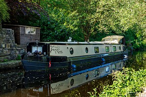 Rochdale Canal | Narrowboat moored between Baltimore Bridge (29) and Shop Lock (18) | 27 May 2023