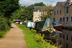 Rochdale Canal | Narrowboats moored between Station Bridge (16) and Hebden Bridge 16A | 3 August 2023
